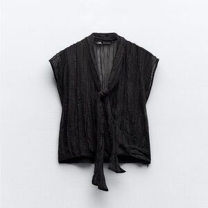 Zara Black Textured Tie-Front Top